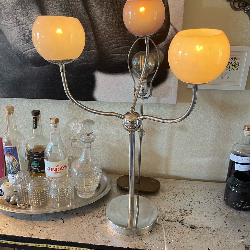 RARE VTG Modern Triple Globe table  Lamp satellite orbit style mcm Sputnik style